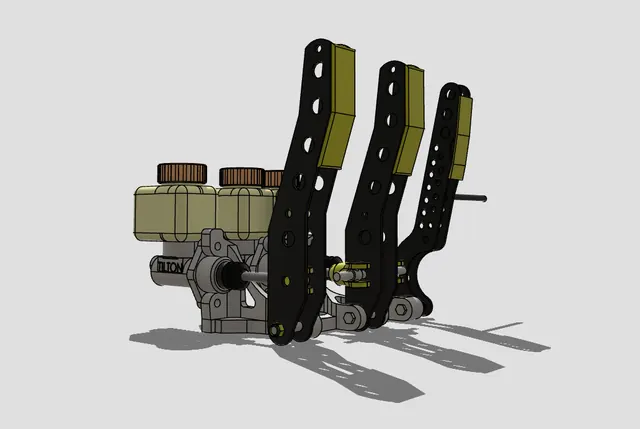 Modelo CAD real de un conjunto de pedales y frenado